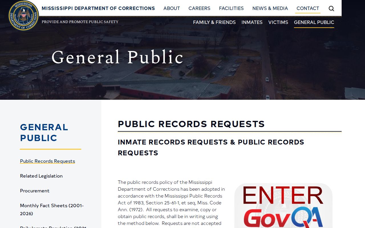 Madison County records guide showing Mississippi Department of Corrections public records source