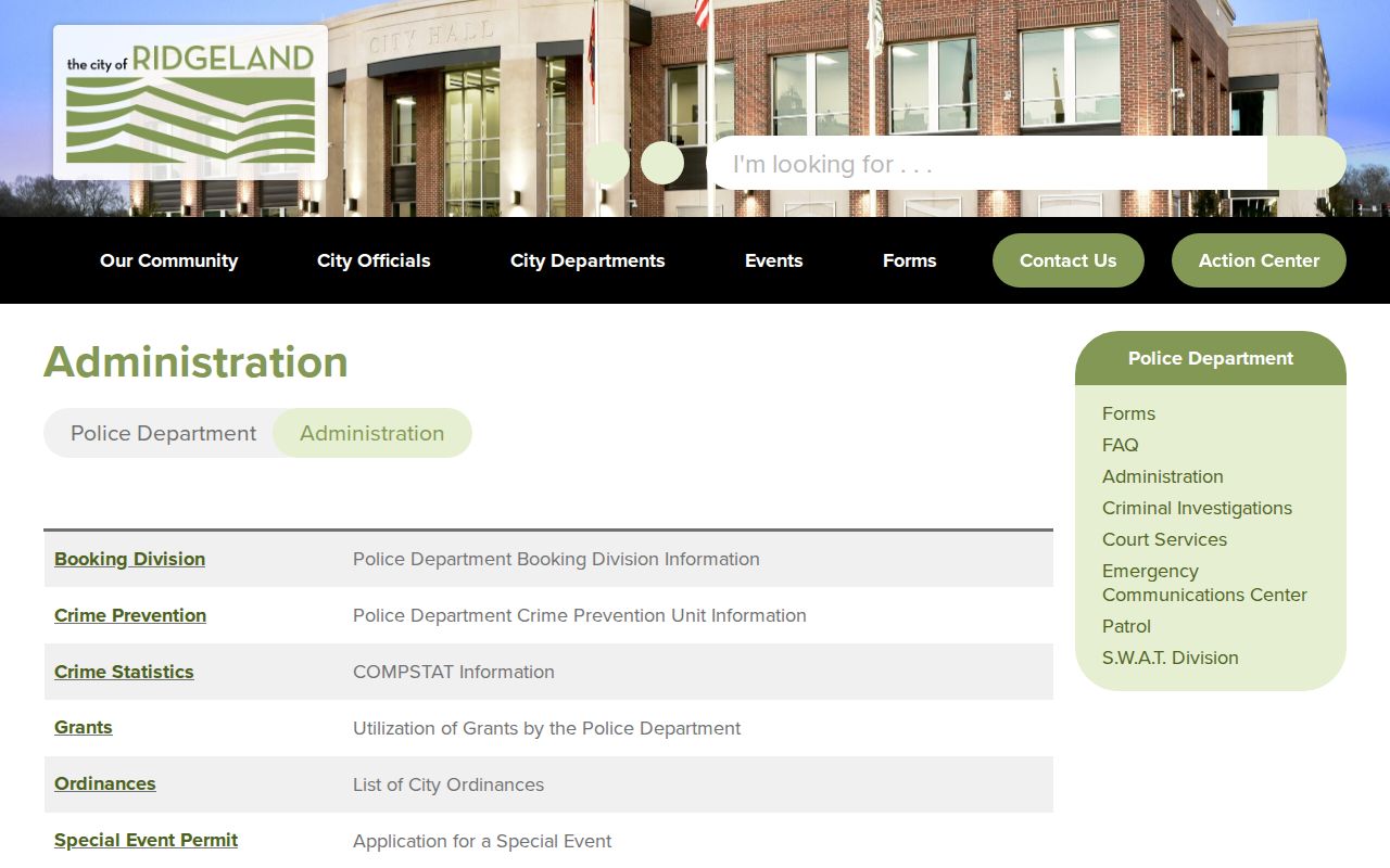 Ridgeland Police Booking Division official booking information